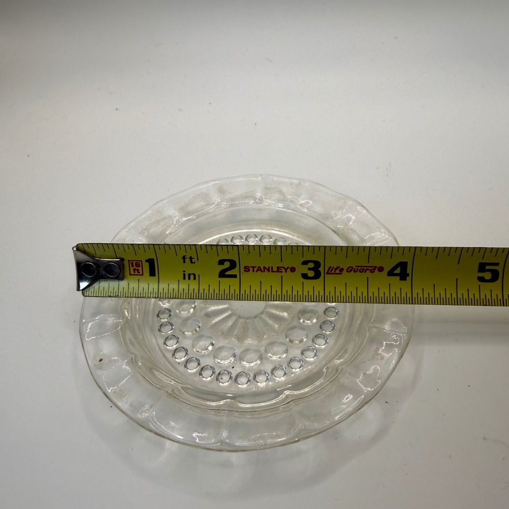 Vintage Clear Pressed Glass Hobnail Sunburst Scalloped Edge Ashtray Trinket Dish - Picture 4 of 5